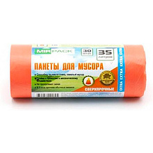 Мешки для мусора "ПНД Mirpack Extra", 12 мкм, 35 л, 30 шт/рулон, оранжевый