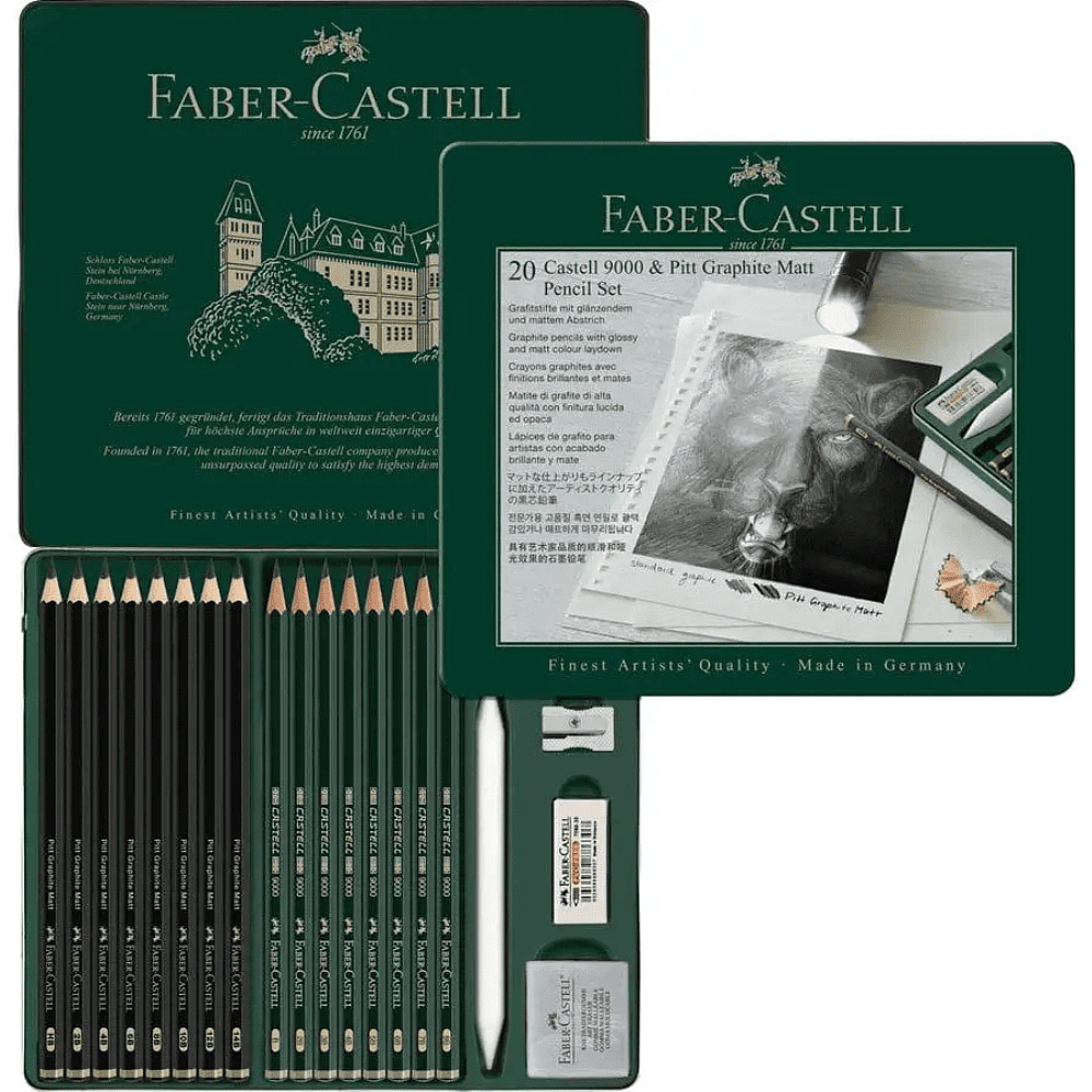 Карандаш чернографитный "Castell 9000", 20 штук,  в металлическом футляре - 3
