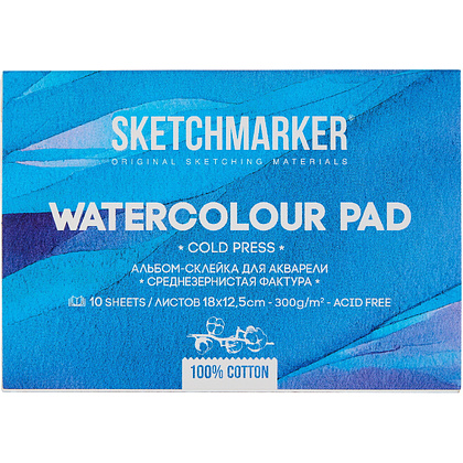 Блок бумаги для акварели "Sketchmarker", А5, 300 г/м2, 10 листов, среднезернистая