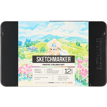 Цветные карандаши акварельные "Sketchmarker Пастельные оттенки", набор 12 цветов, жестяной пенал