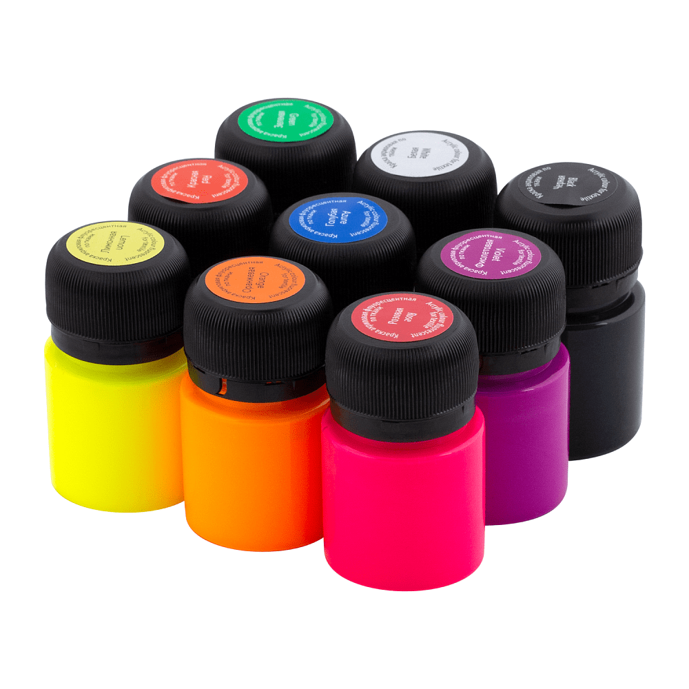 Краска акриловая по ткани "Декола неон", набор 9 цветов, 20 мл, банки - 8