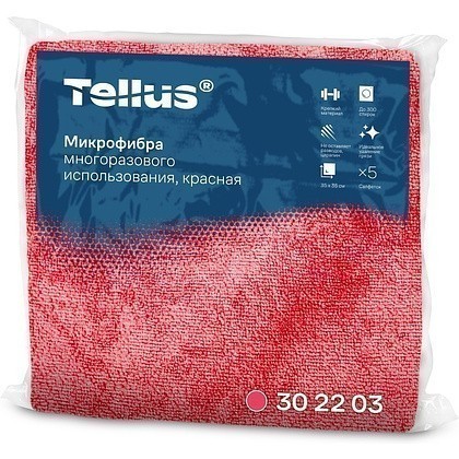 Салфетка из микроволокна Tellus, 220 гр/м2, 35х35см, 5шт/упак, красный - 2