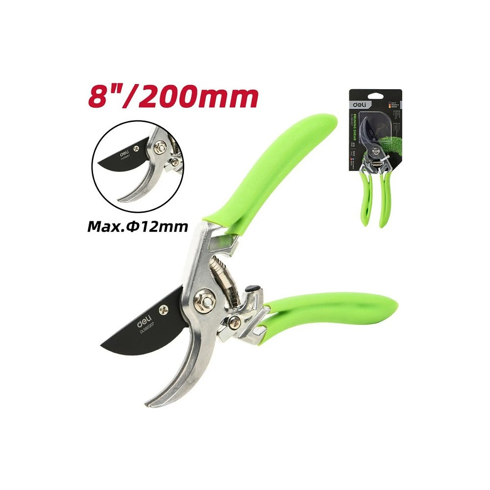 Секатор садовый цельнокованный Deli GS EDL580207, пружина, тефлон, 215 мм., черный, зеленый - 16