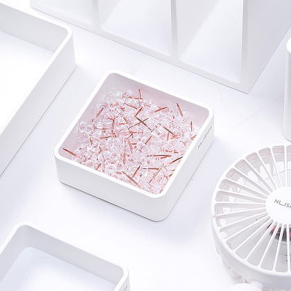 Набор канцелярский "Deli", кнопки+скрепки+зажимы, розовое золото - 4