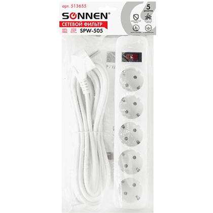Сетевой фильтр Sonnen SPW-505, 5 м, 5 розеток, белый - 7