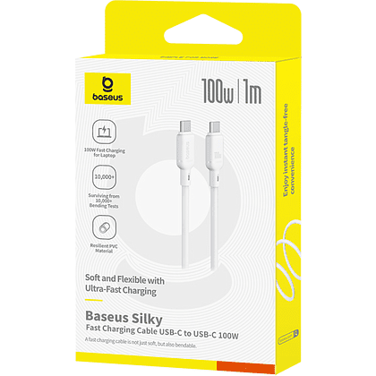 Кабель Baseus P10377704213-00, Silky Series Fast Charging Cable, Type-C to Type-C 100W, 1 м, Moon White - 4
