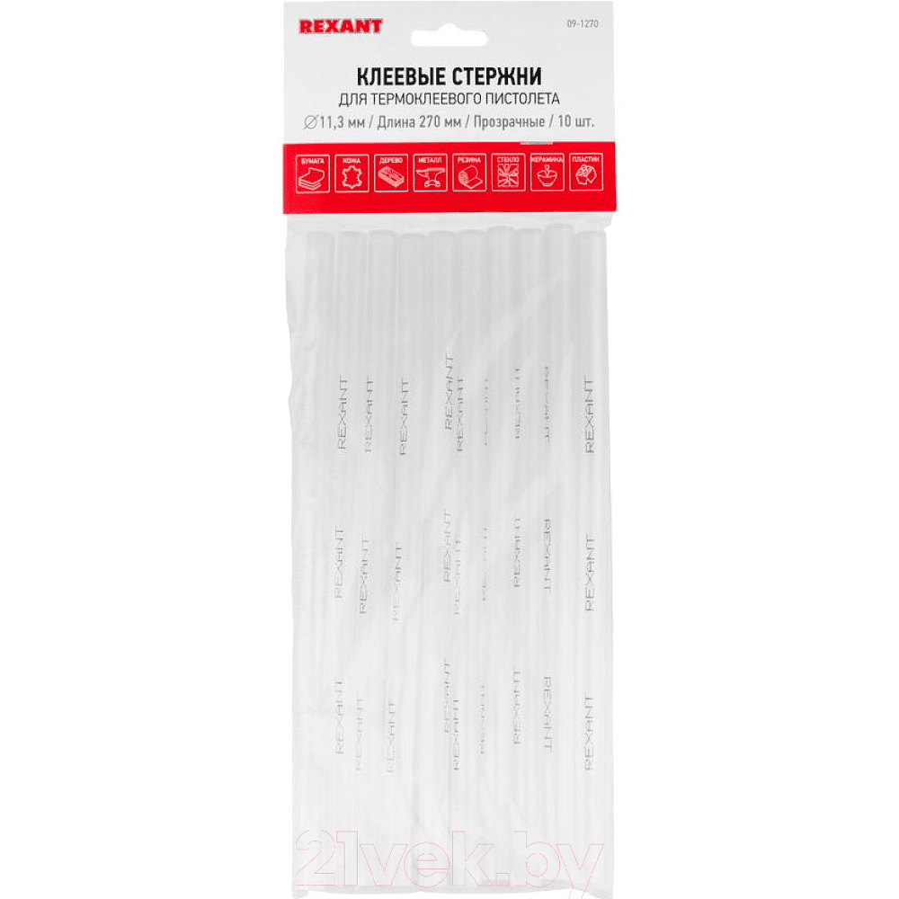 Стержни клеевые REXANT 09-1270, 11.3х270 мм, 10 шт/упак, прозрачный