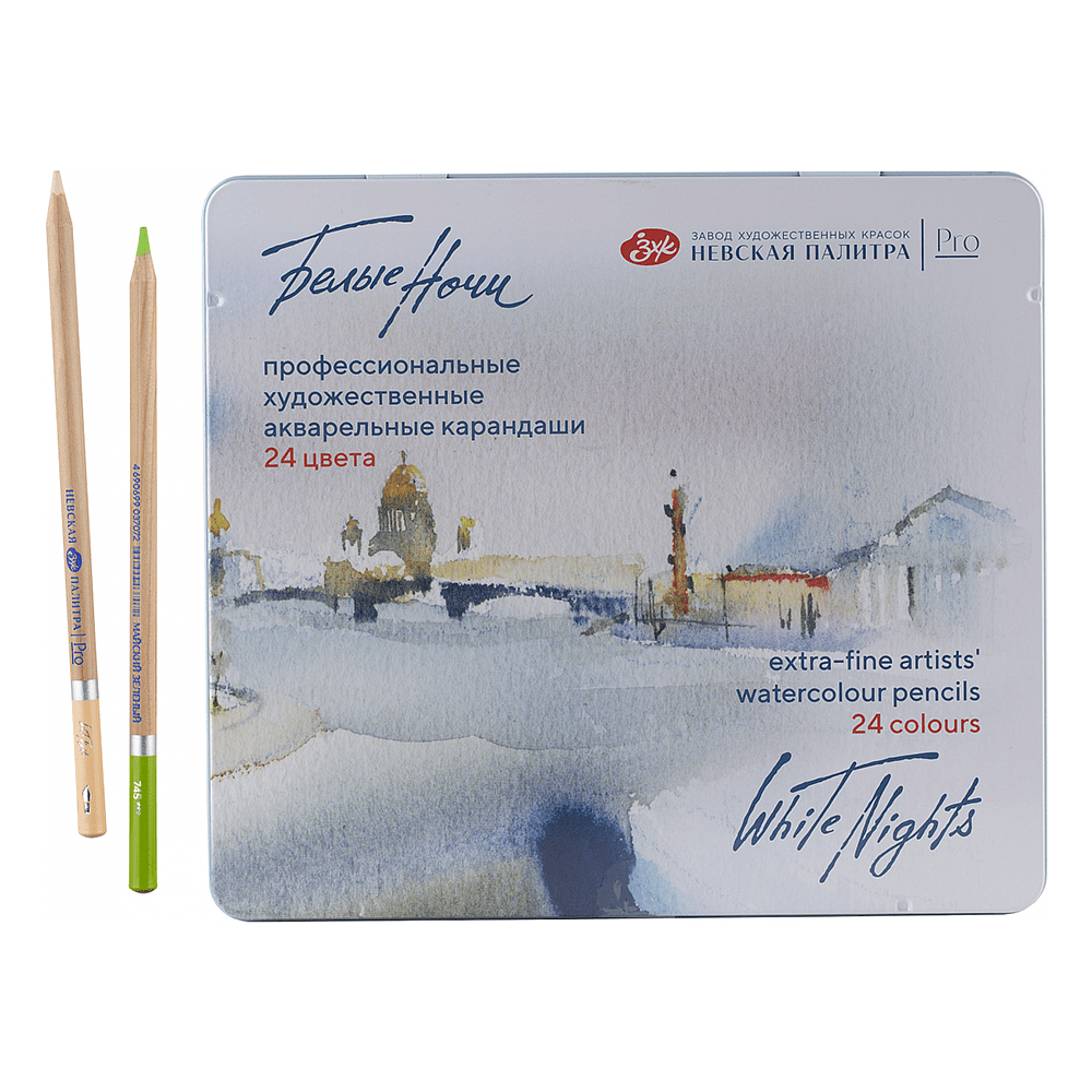 Карандаш акварельный "Белые ночи", набор 24 цветов, жестяной пенал - 2