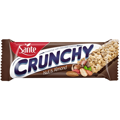 Батончик-мюсли "Sante Crunchy" с лесным орехом и миндалем в шоколаде, 40 г