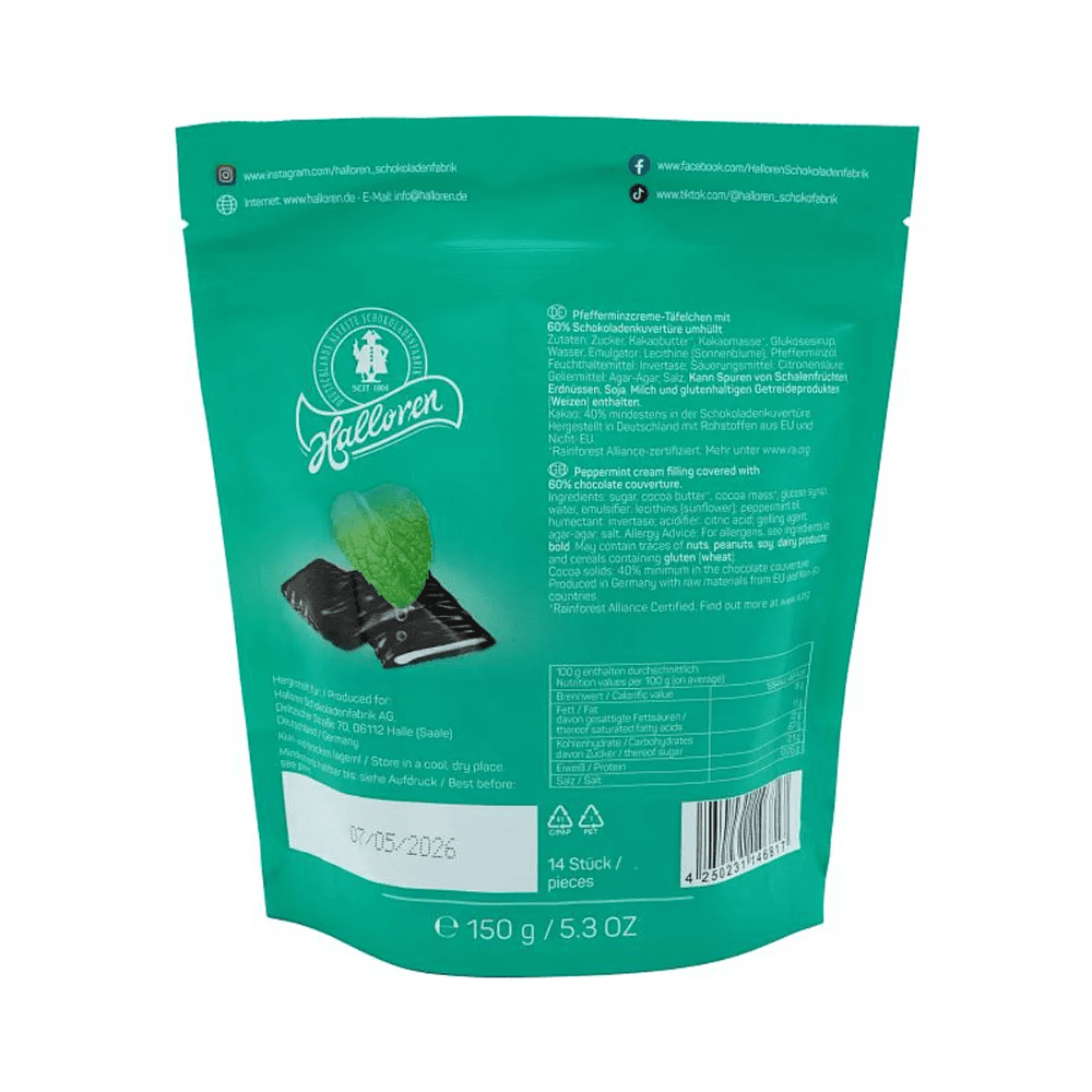 Шоколад темный "Halloren. Thins Mints", 150 гр, с мятной начинкой - 2