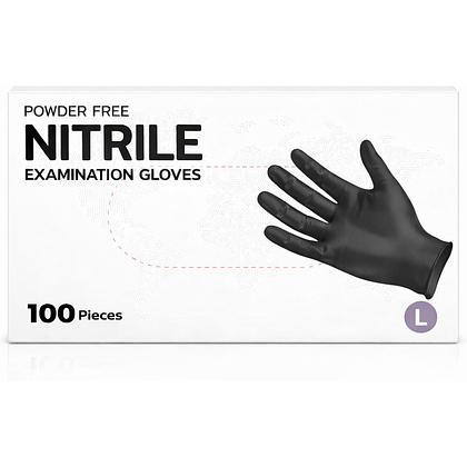 Перчатки нитриловые неопудренные одноразовые, р-р L, 100 шт/упак, черный