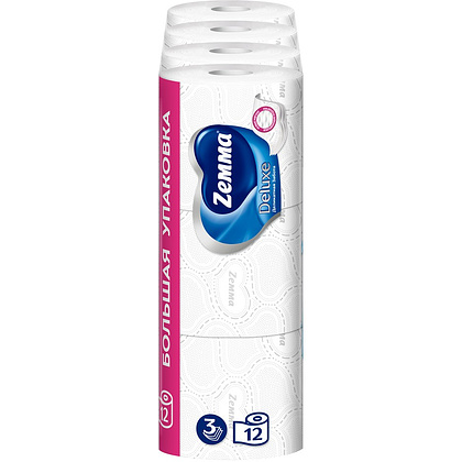 Бумага туалетная Zemma Deluxe, 12 рулонов, 3 слоя, белый - 3