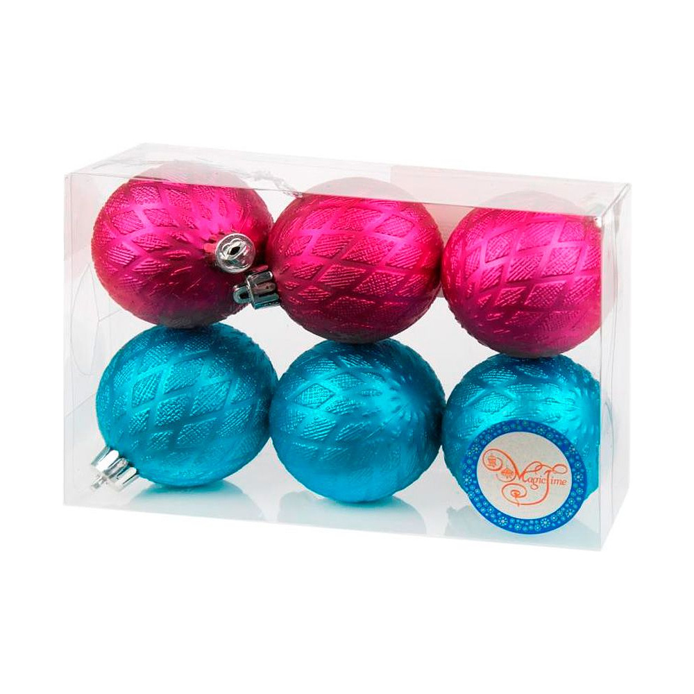 Шар елочный "Ассорти", d6 см, 6 шт, бирюзовый, розовый