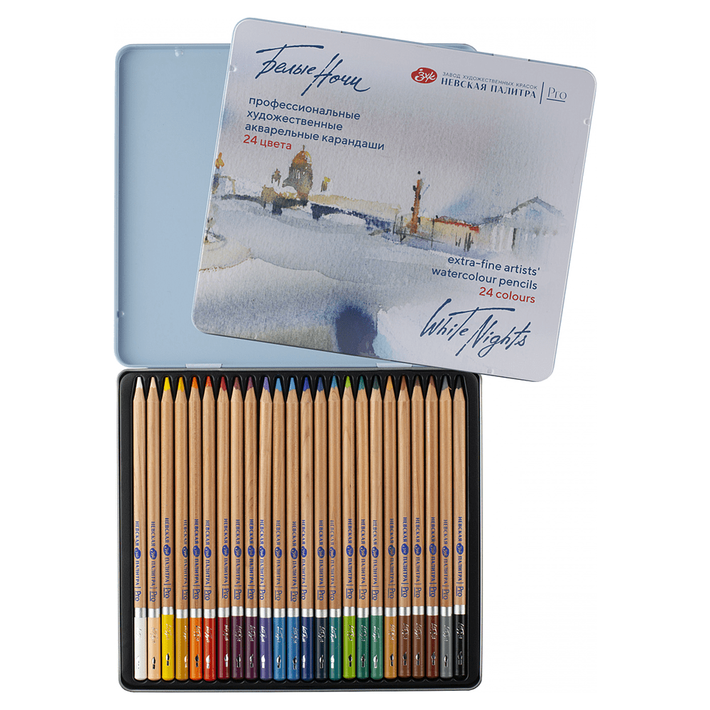 Карандаш акварельный "Белые ночи", набор 24 цветов, жестяной пенал