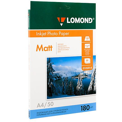 Фотобумага матовая для струйной фотопечати "Lomond", А4, 50 листов, 180 г/м2