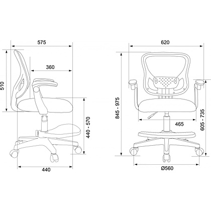 Кресло детское Бюрократ Burokids 3, сетка, ткань, пластик, корпус белый, подставка для ног, серый - 12