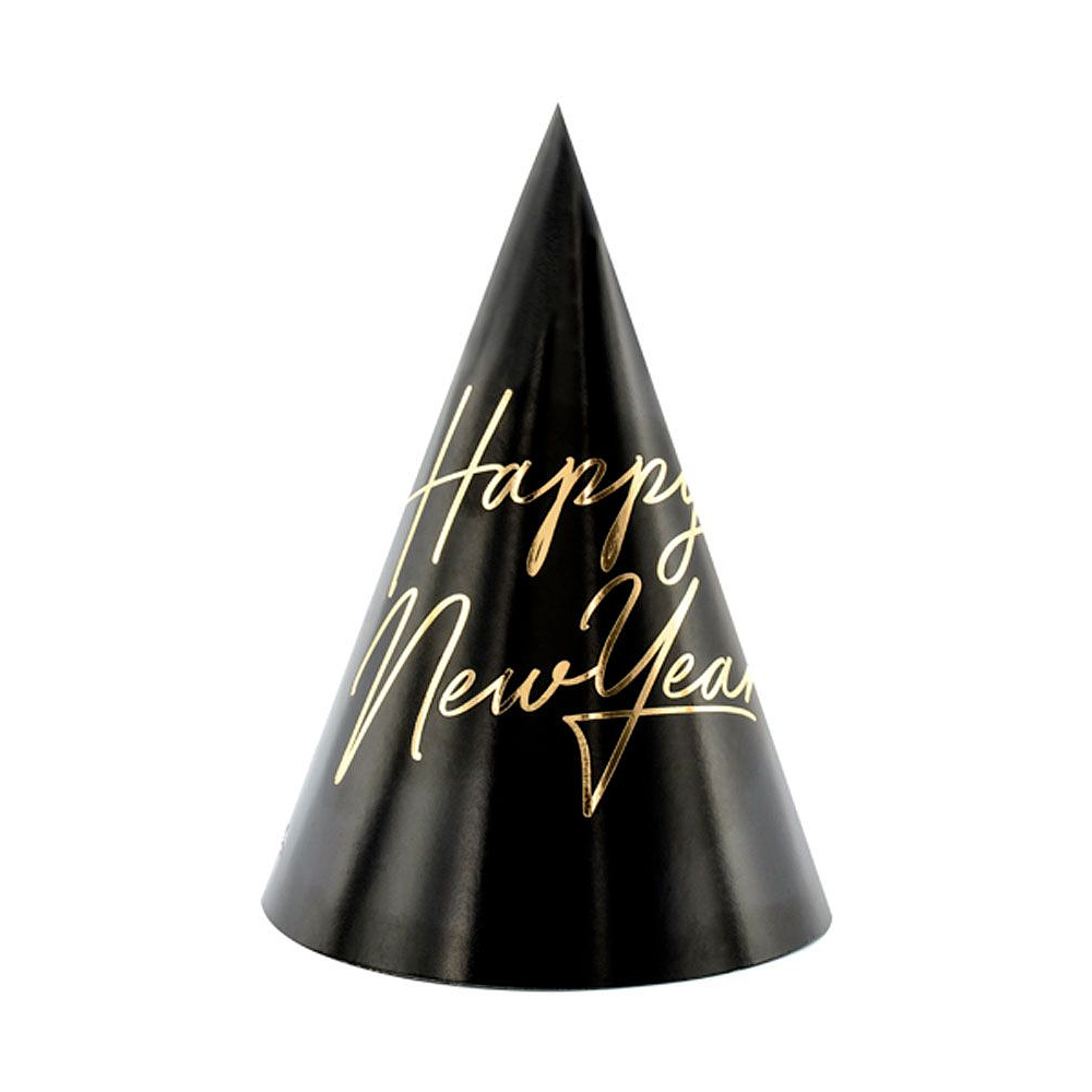 Колпаки праздничные "Happy New Year", 6 шт, черный - 2