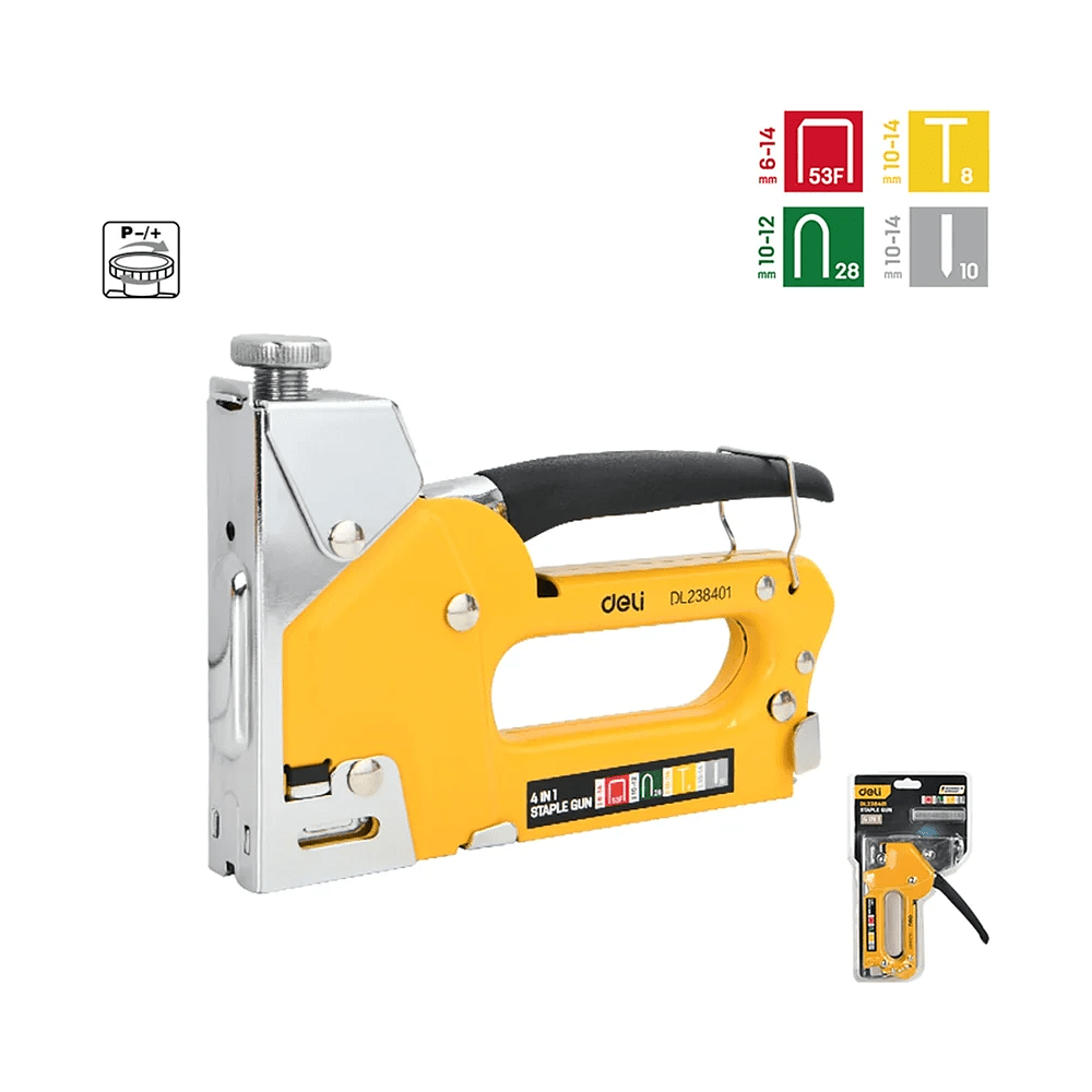 Степлер скобозабивной Deli EDL238401, 4-в-1 + скоба, желтый - 2