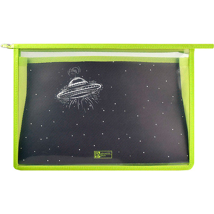 Папка для труда "НЛО", А4, на молнии, зеленый, черный - 4