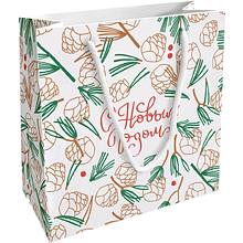 Пакет бумажный подарочный "Holidays. Шишки", 20х20х8 см