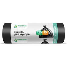 Мешки для мусора GreenClean Standart, ПНД, 20 мкм, 65х100 см, 120 л, 10 шт/рулон, черный