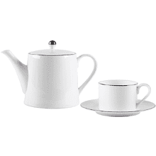 Набор посуды чайник и чашка с блюдцем "Platinum", фарфор, белый