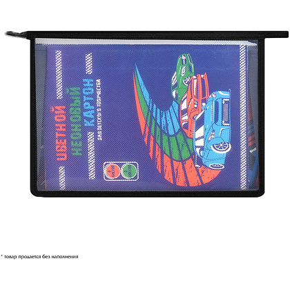 Папка для труда "Дрифт", А4, на молнии, пластик, черный, синий - 5