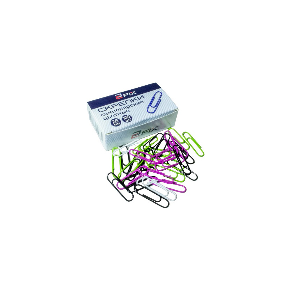 Скрепки цветные "Бугинком", 28 мм, 100 шт, цветные флуорисцентные - 2