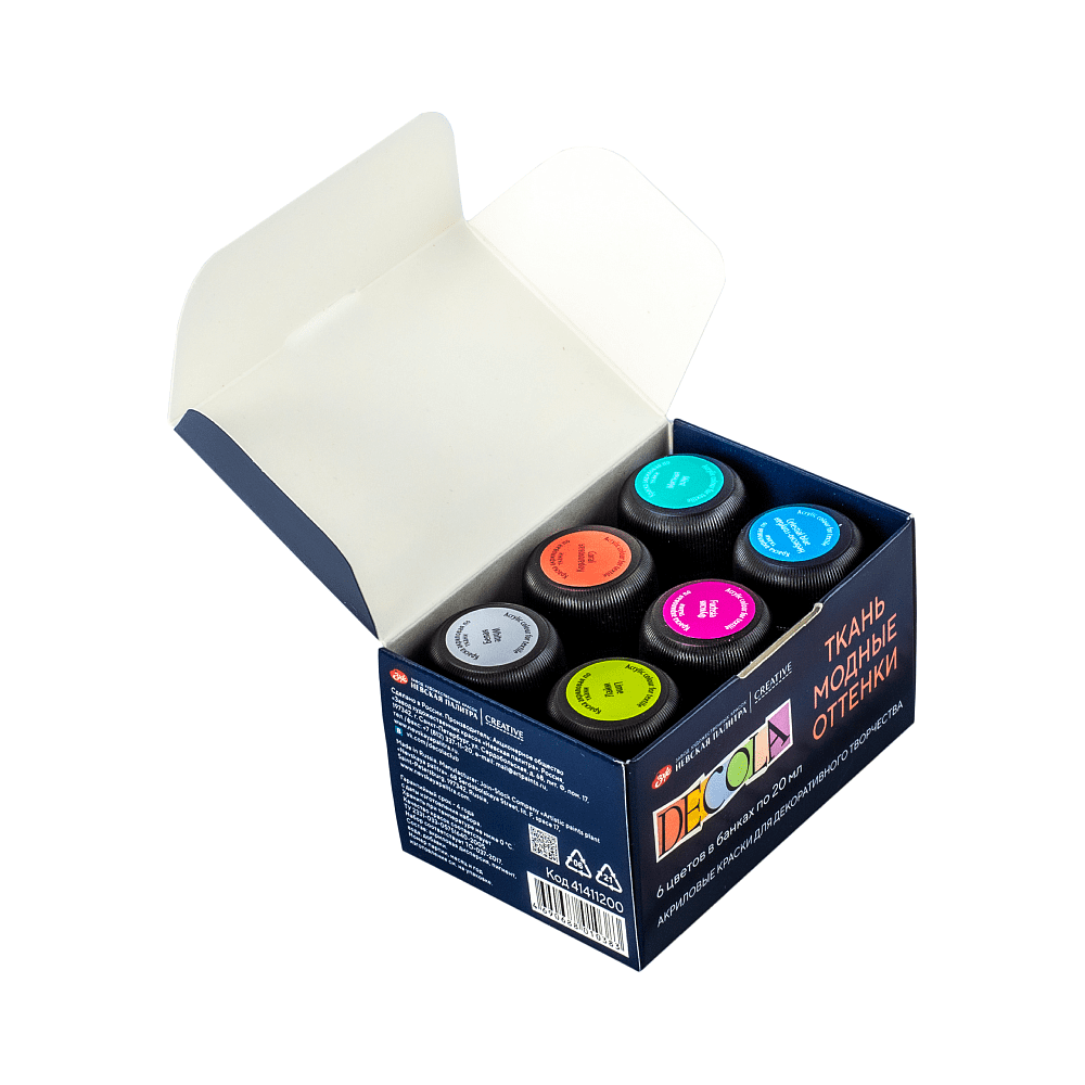 Контур акриловый по ткани "Декола модные оттенки", набор 6 цветов, 20 мл, банки - 4