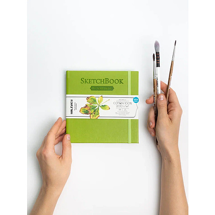 Скетчбук для акварели "Малевичъ", 14.5x14.5 см, 200 г/м2, 30 листов, салатовый - 10