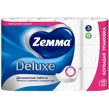 Бумага туалетная Zemma Deluxe, 12 рулонов, 3 слоя, белый - 2