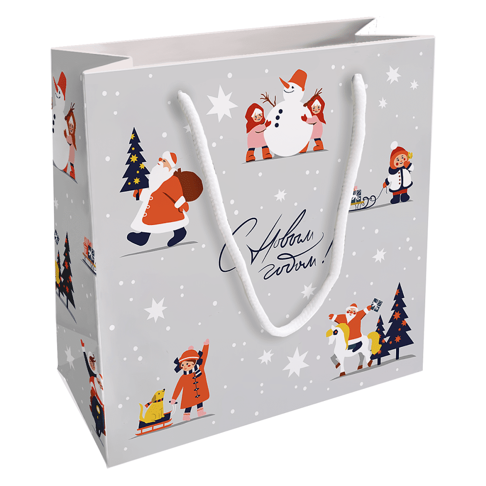 Пакет бумажный подарочный "Childhood", 20х20х8 см, серый