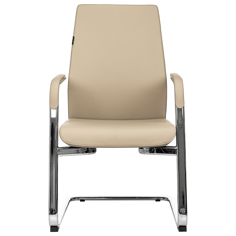 Кресло на полозьях Бюрократ "_JONS-LOW-V", натуральная кожа, бежевый, металл хром - 2