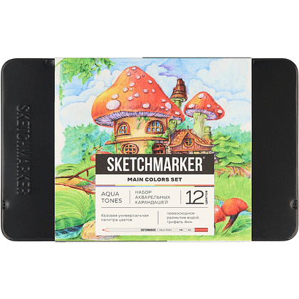 Цветные карандаши акварельные "Sketchmarker Основные цвета", набор 12 цветов, жестяной пенал