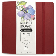Скетчбук для акварели "Nature", 19x19 см, 200 г/м2, 20 листов, бордовый