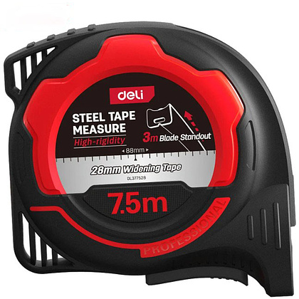 Рулетка Deli RS EDL377528Y, 7,5 м х 28 мм, красный, черный