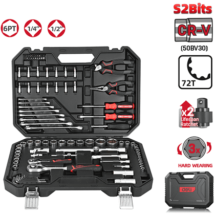 Набор инструмента Deli RS EDQ45100, 1/4", 1/2", 100 шт. - 8