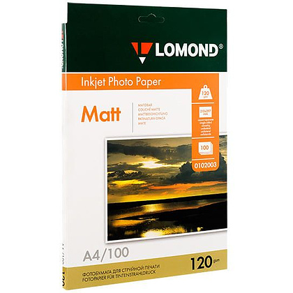 Фотобумага матовая для струйной фотопечати "Lomond", А4, 100 листов, 120 г/м2