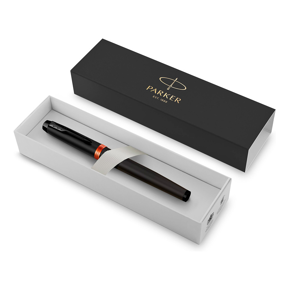 Ручка перьевая Parker "IM Vibrant Rings F315 Flame Orange PVD", F, черный, оранжевый, патрон синий - 6