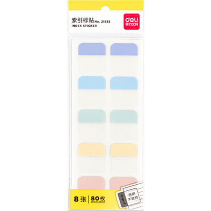 Закладки пластиковые "Deli", 28x25 мм, 80 штук, ассорти