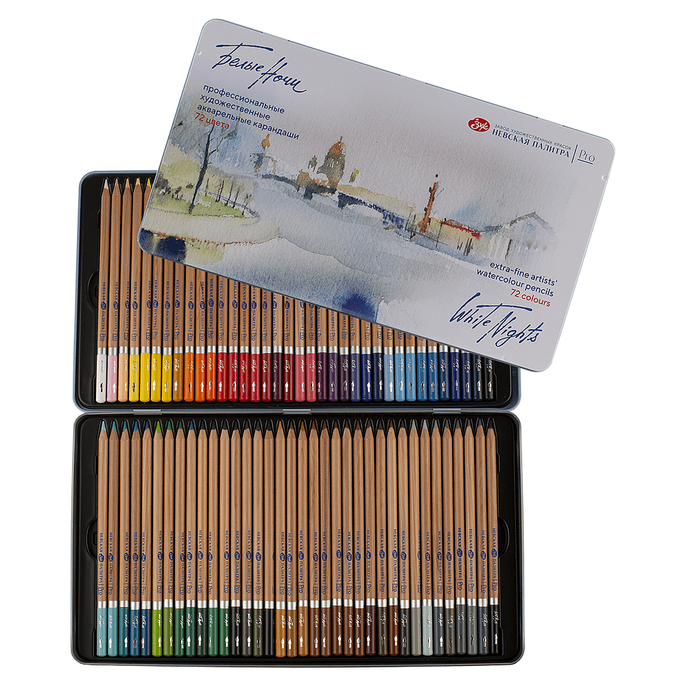 Карандаш акварельный "Белые ночи", набор 72 цветов, жестяной пенал