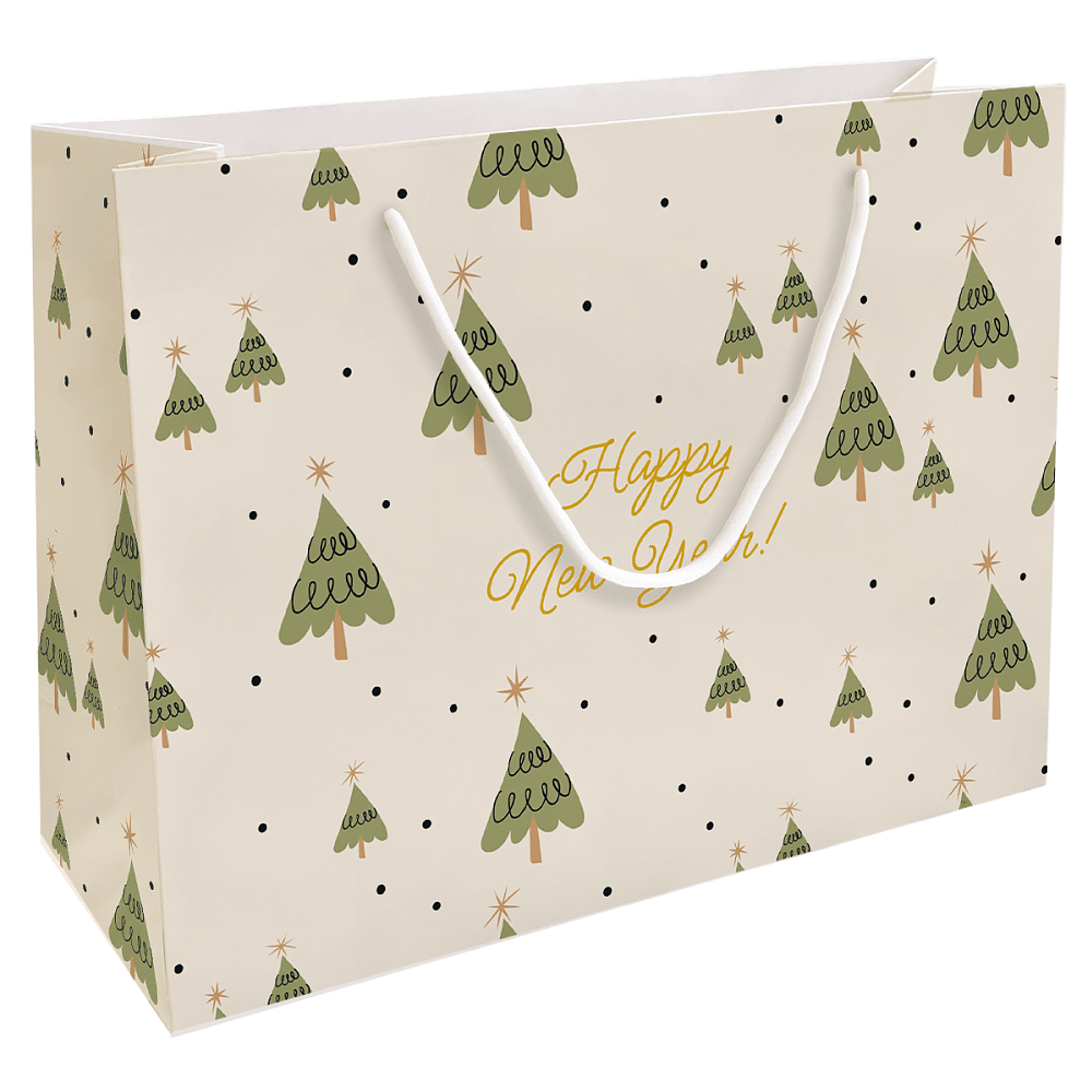 Пакет бумажный подарочный "Елки", 36х26х12 см, молочный