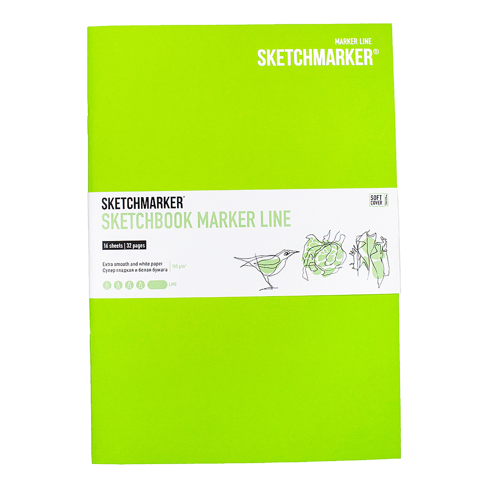 Скетчбук "Sketchmarker marker line", 17.6x25 см, 160 г/м2, 16 листов, лайм