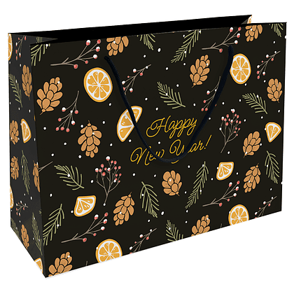 Пакет бумажный подарочный "Шишки", 36х26х12 см, черный