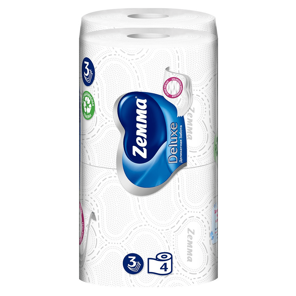Бумага туалетная Zemma Deluxe, 4 рулона, 3 слоя, белый - 3