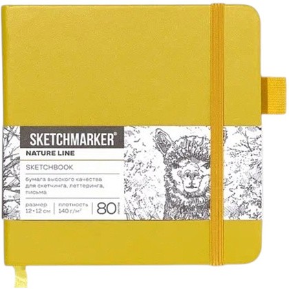 Скетчбук "Sketchmarker", 12х12 см, 140 г/м2, 80 листов, горчичный