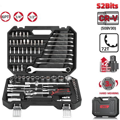 Набор инструмента 1/4", 1/2" Deli RS EDQ45082, 82 шт - 9