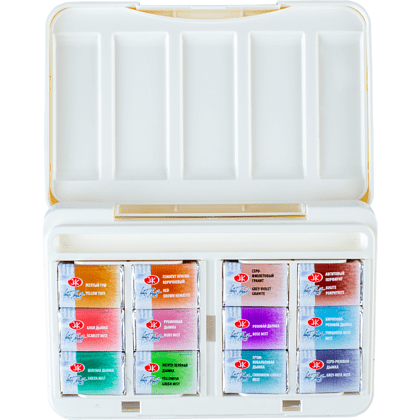 Краски акварельные "Белые ночи грануляция и натуральные земли", 12 цветов, кюветы - 8