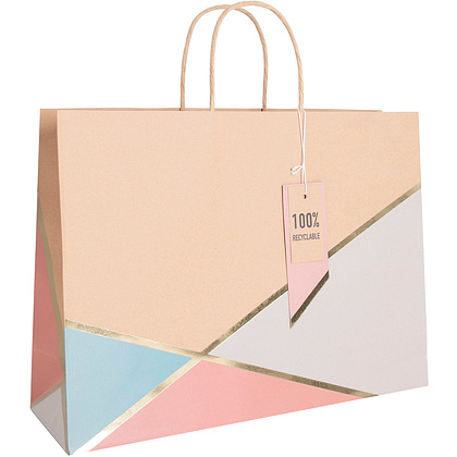 Пакет бумажный подарочный "Geo pastel kraft", 37.3x11.8x27.5 см, крафт