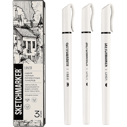 Набор ручек капиллярных "Sketchmarker", 3 штуки (0.05, 0.2, 0.5 мм), лайнер, черный  - 2